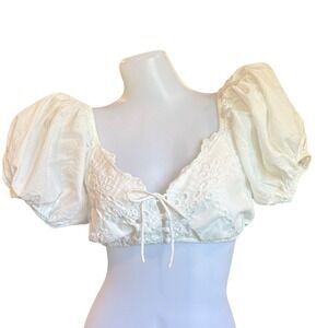 ♾️sabo skirt kate white eyelet puff sleeve crop top tie front xs♾️